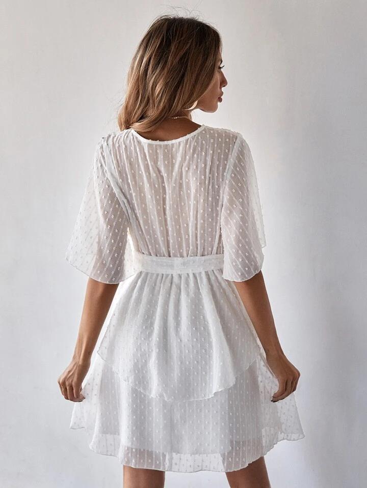 SHEIN Butterfly Sleeve Belted Dress - الصورة 6