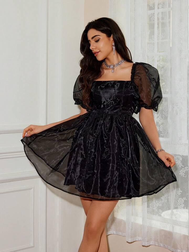 SHEIN Dress with Puff Sleeves and Square Neckline - الصورة 5