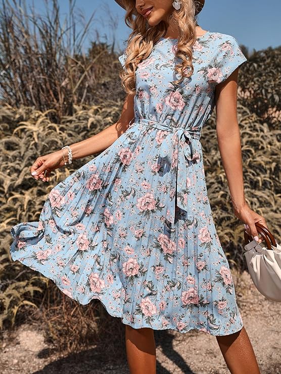 Floral belt dress - الصورة 6