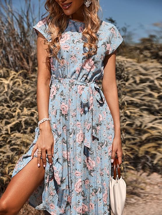 Floral belt dress - الصورة 2