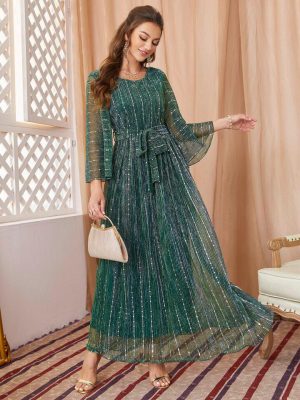 SHEIN Allover Print Belted Dress