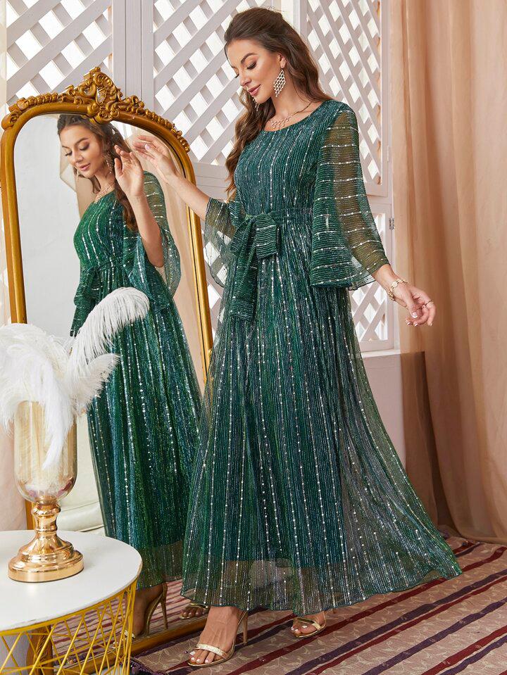 SHEIN Allover Print Belted Dress - الصورة 2