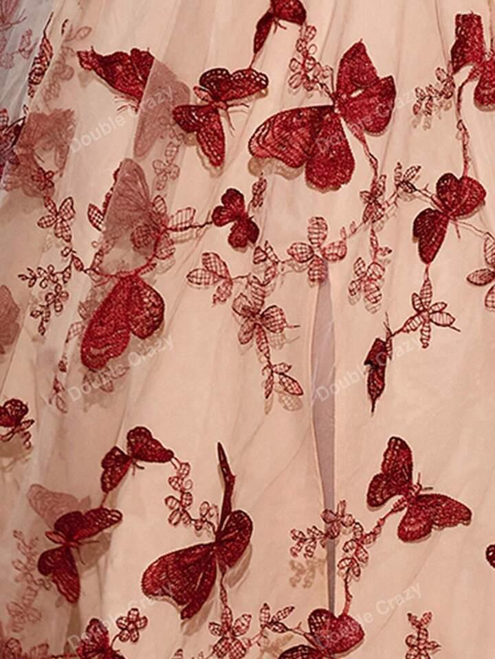 SHEIN Butterfly Appliques Sweetheart Neck Puff Sleeve Mesh Dress - الصورة 3