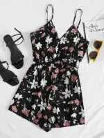 SHEIN VCAY Floral Print Cami Romper