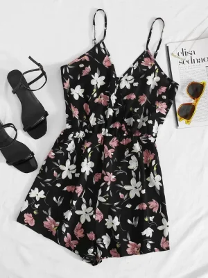 SHEIN VCAY Floral Print Cami Romper
