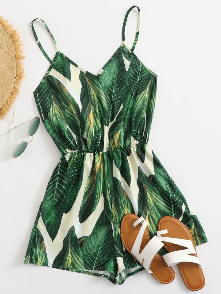 SHEIN Women Vacation Tropical Print Romper
