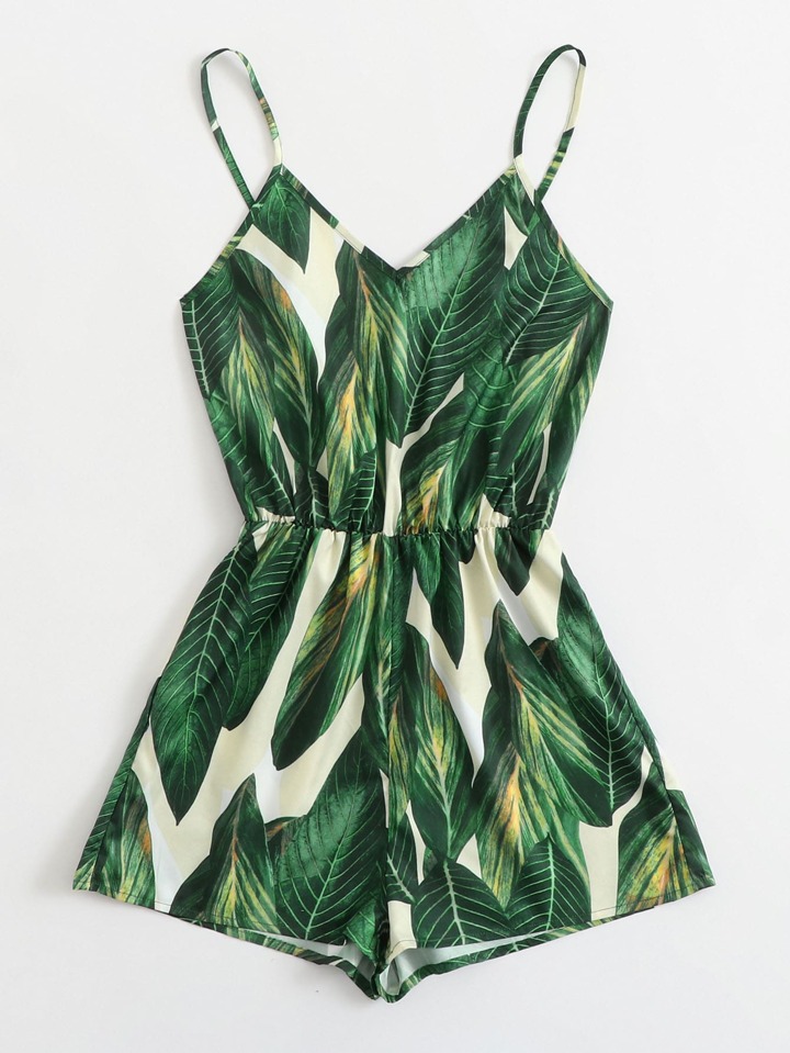 SHEIN Women Vacation Tropical Print Romper - الصورة 4