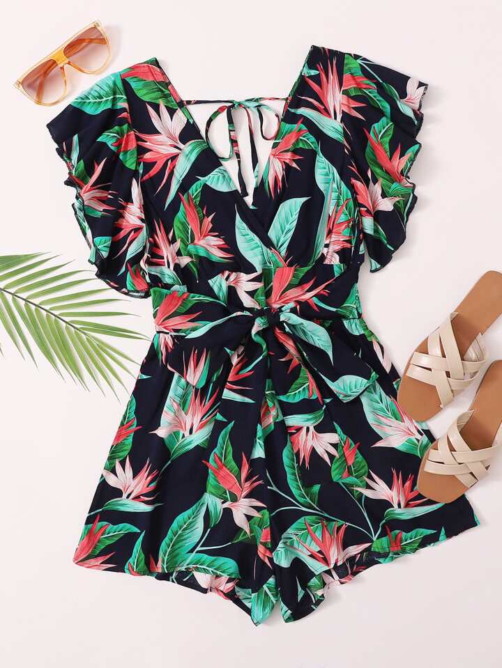 SHEIN Plus Tropical Print Romper