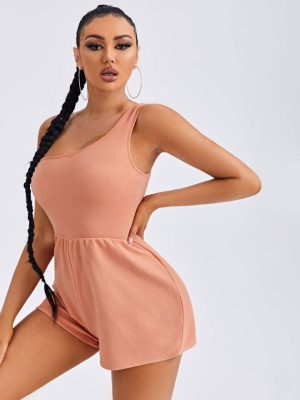 SHEIN Solid One Shoulder Romper