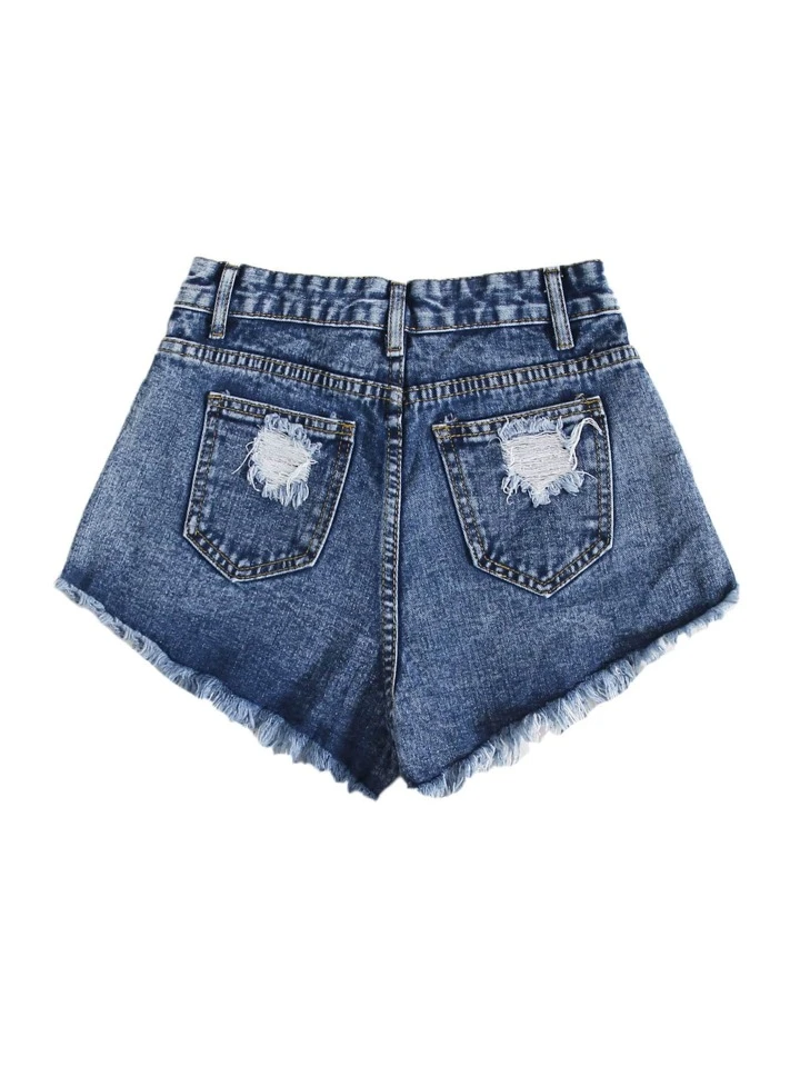 SHEIN Raw Hem Ripped Denim Shorts - الصورة 3