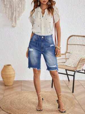SHEIN Women's Casual Distressed Denim Shorts