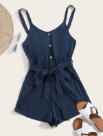 SHEIN Solid Color Sleeveless Romper
