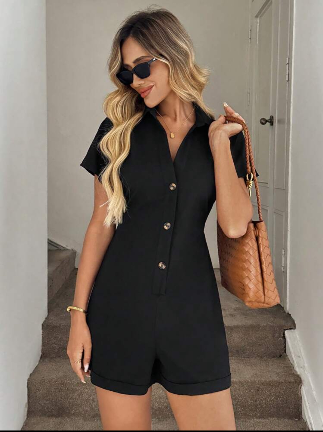 SHEIN Button Front Romper
