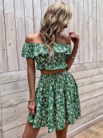 SHEIN Unity Allover Floral Print Off Shoulder Ruffle Trim Crop Top & Skirt