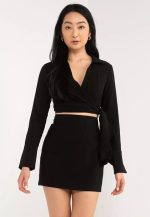 Satin Wrap Tie Waist 2 Piece Set