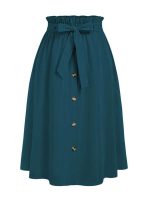 Casual Paper Bag Waist Button Decor Skirt