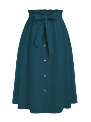 Casual Paper Bag Waist Button Decor Skirt