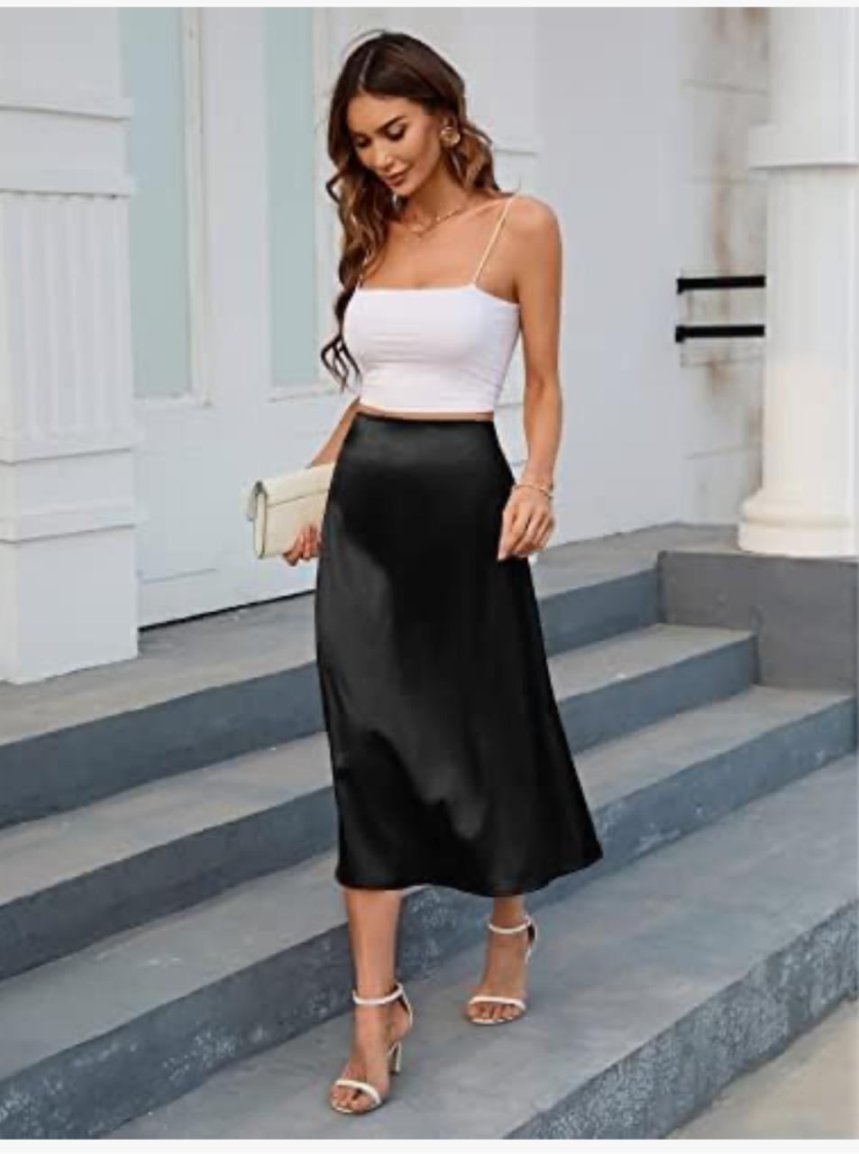 Summer Satin Midi Skirt Lightweight Silk Skirt Elegant