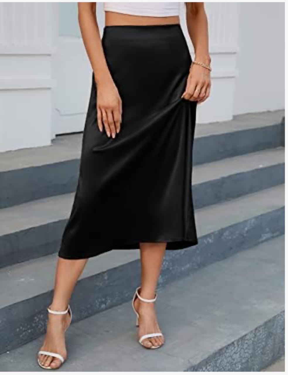 Summer Satin Midi Skirt Lightweight Silk Skirt Elegant - الصورة 6