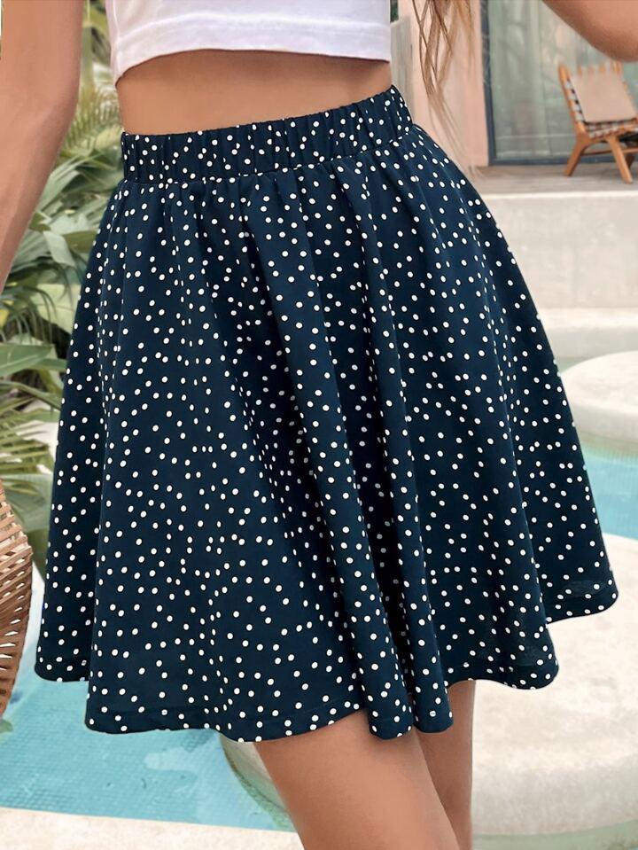 Women's long skirt High waist elastic dotted skirt For office party summer beach - الصورة 3