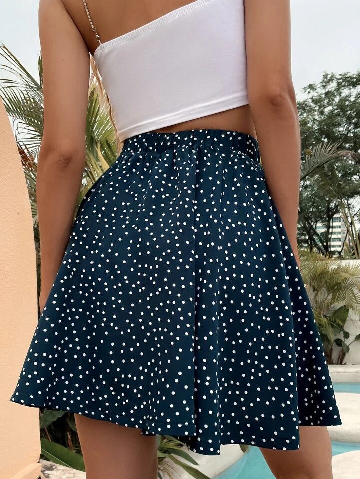 Women's long skirt High waist elastic dotted skirt For office party summer beach - الصورة 2