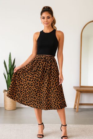 SHEIN LUNE High Waist Leopard Skirt Without Belt
