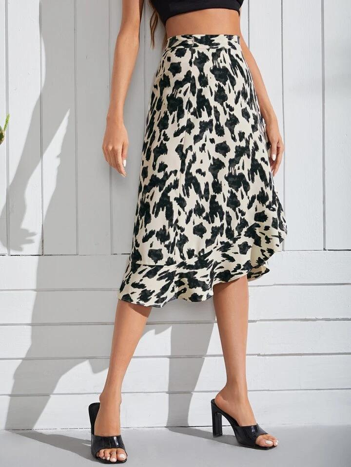 SHEIN Pleated Side Knotted Skirt with All-Around Print - الصورة 2