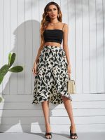 ‎SHEIN Pleated Side Knotted Skirt with All-Around Print‎