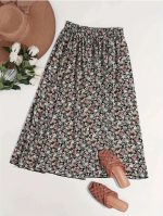 SHEIN Holidaya Ditsy Floral High Waist Flared Skirt