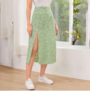 ‎SHEIN VCAY Chrysanthemum Print Skirt Tie Slit for Thigh‎