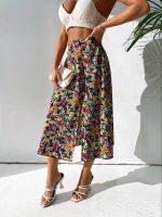 SHEIN VCAY High Waist Allover Floral Print Split Thigh Skirt