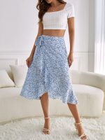 ‎SHEIN Girls' Square Floral Print Ruffle Skirt‎