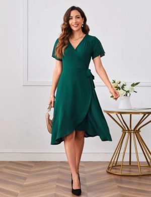Wrap knot side split sleeve dress