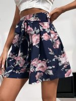 SHEIN Unity Floral Print Fold Pleated Belted Shorts