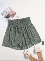 Breezaya Dalmatian Print Shirred Waist Tie Front Shorts