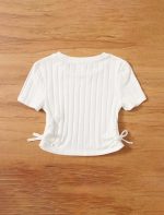 Sweaty Rocks Girl's Short Sleeve Cute Crop Tops Ribbed Knit Crewneck Ruched Summer T Shirt