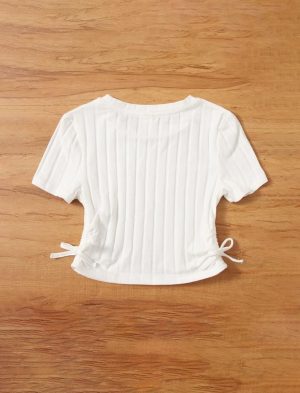 Sweaty Rocks Girl's Short Sleeve Cute Crop Tops Ribbed Knit Crewneck Ruched Summer T Shirt