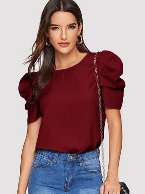 ELOIR Woman blouse Button Keyhole Back Puff Sleeve Top 