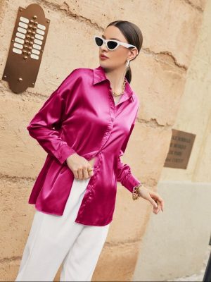 Modelyn Button Up Drop Shoulder Shirt,Long Sleeve Tops