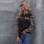 Women's Leopard Patchwork Pullover - Casual Long Sleeve T-Shirt with Pockets, Spring & Summer Fashion