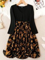 SHEIN LUNE Plus Floral Print Ruffle Hem Belted Dress Maxi Women Outfit