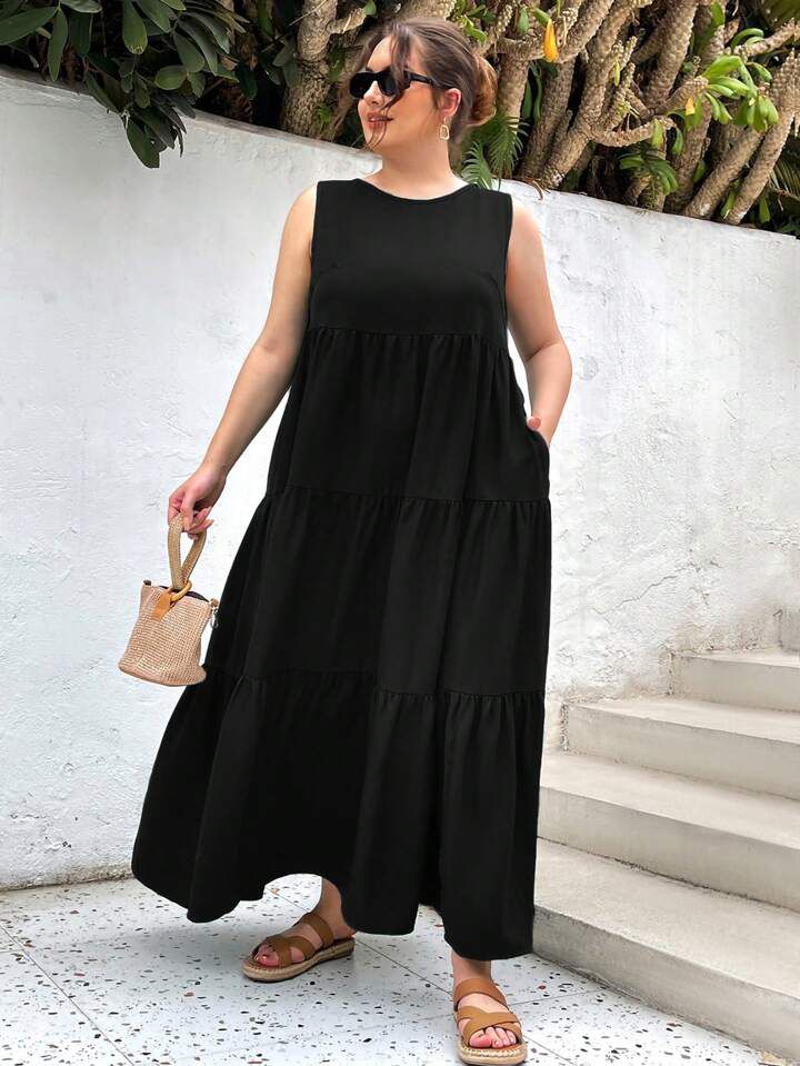 SHEIN Essnce Plus Size Women's Summer Casual Holiday Easter Loose Pocket Long Dresses - الصورة 3