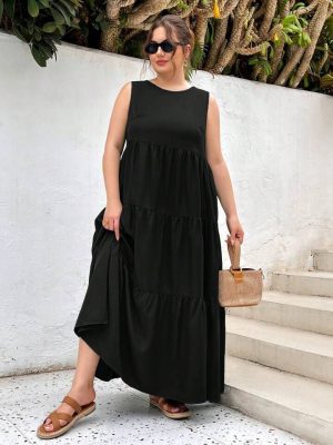SHEIN Essnce Plus Size Women's Summer Casual Holiday Easter Loose Pocket Long Dresses