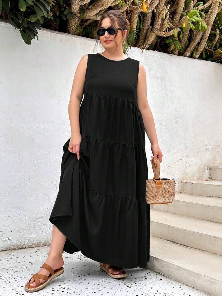 SHEIN Essnce Plus Size Women's Summer Casual Holiday Easter Loose Pocket Long Dresses