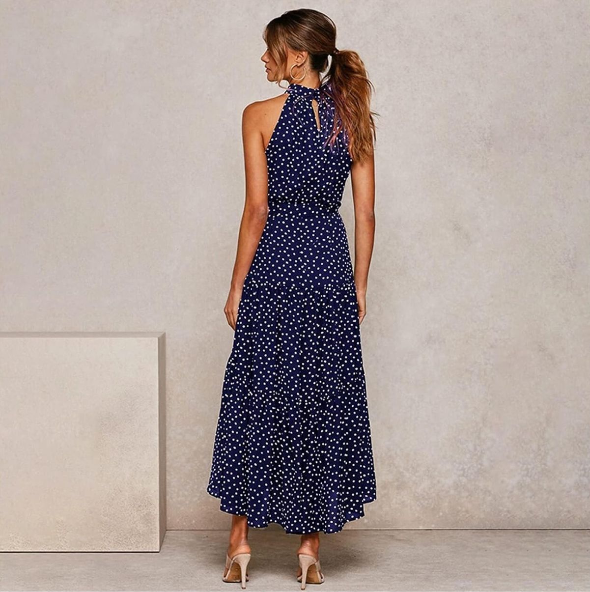 Summer Long Dress Polka Dot Casual Dresses Black Sexy Halter Strapless New Yellow Sundress Holiday Wear For Women - الصورة 3