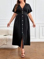 SHEIN Frenchy Plus Button Front Split Thigh Dress