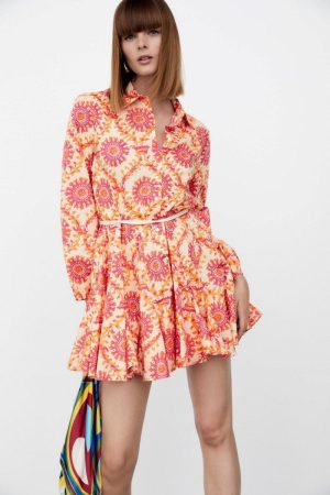 Orange Pink Printed Mini Dress