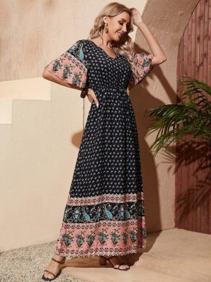 EMERY ROSE Floral & Paisley Print Butterfly Sleeve Dress