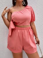 One Shoulder Knot Side Crop Top & Shorts