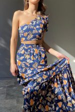Elena One Shoulder Top - Navy Floral